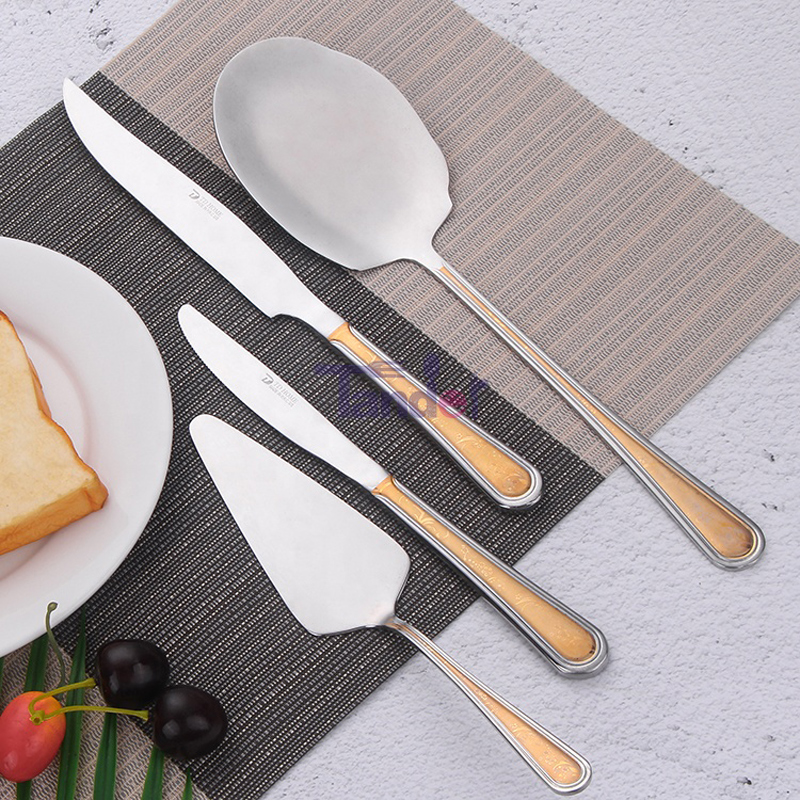 86PCS υψηλής ποιότητας ανοξείδωτο ατσάλι χρυσές μαχαιριές με δερμάτινη θήκη