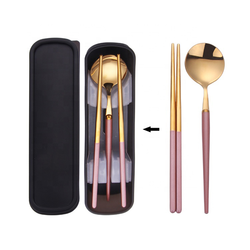 δείπνο κουτάλι chopsticks ροζ χρυσό πικ-νικ κουτί μαχαιροπήρουνα που ταξιδεύουν